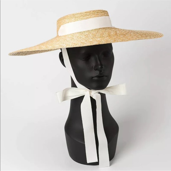 Derby flat boater tilt wide Brim Straw Ribbon hat - Picture 3 of 11